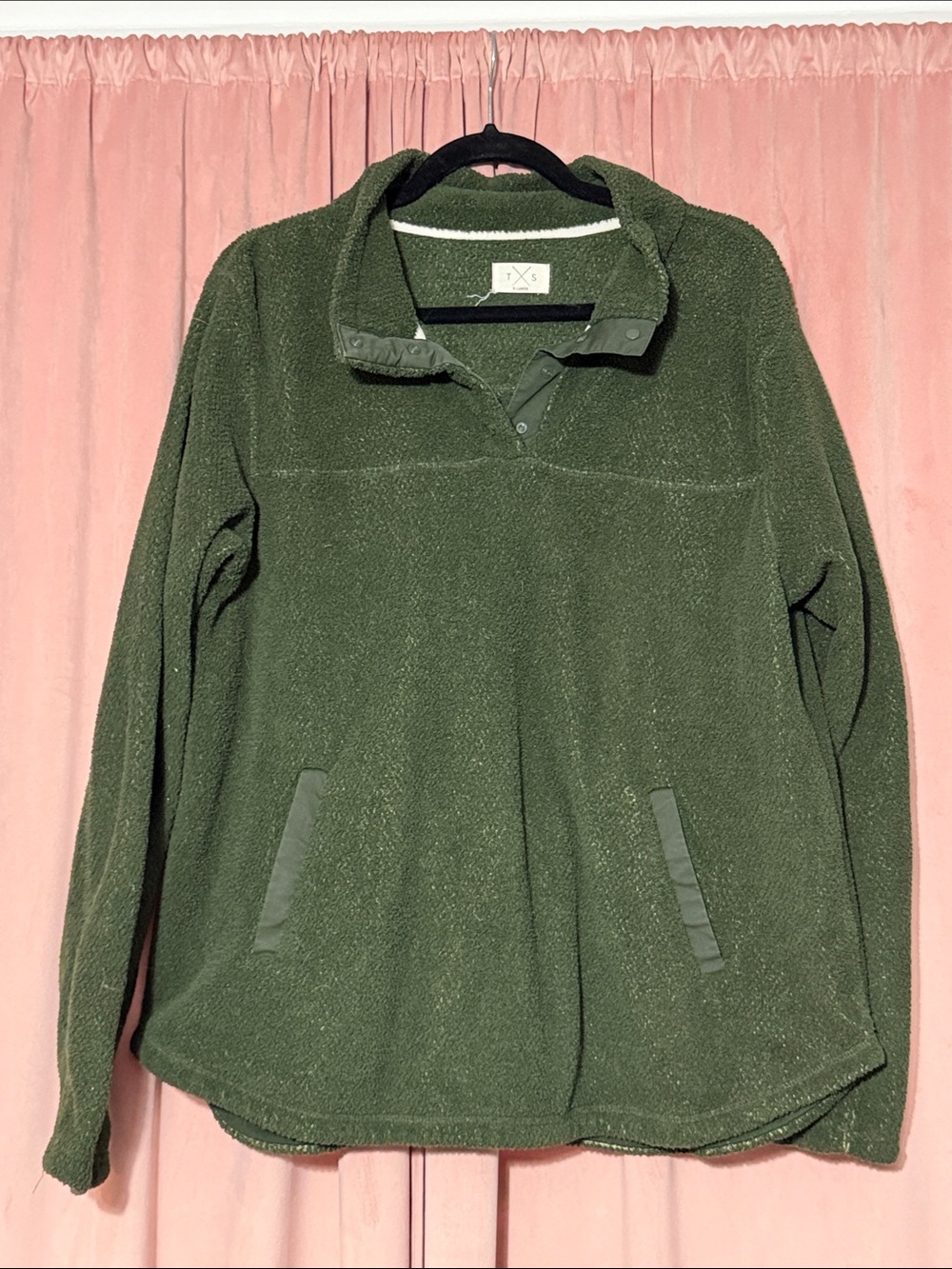 Women's Olive Green Snap-Placket Fleece Pullover